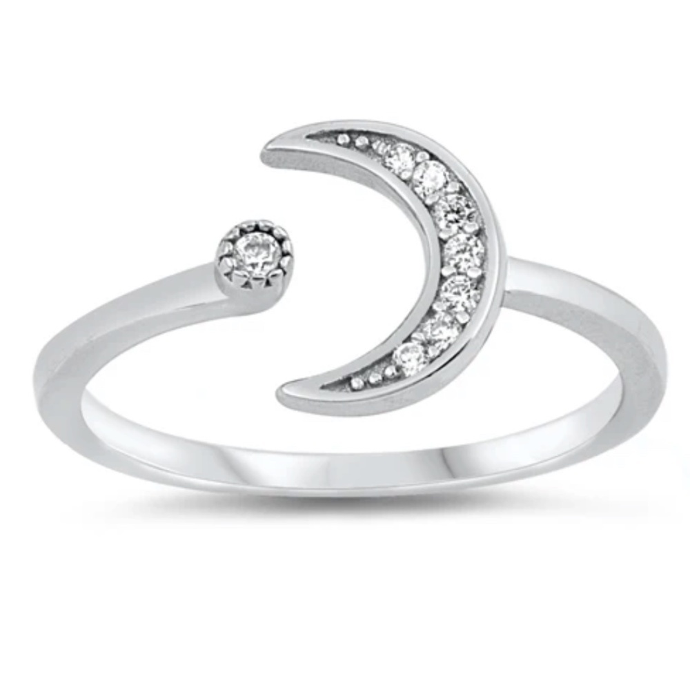 Sterling Silver Ring – Moon and Star CZ (Adjustable 7–9)